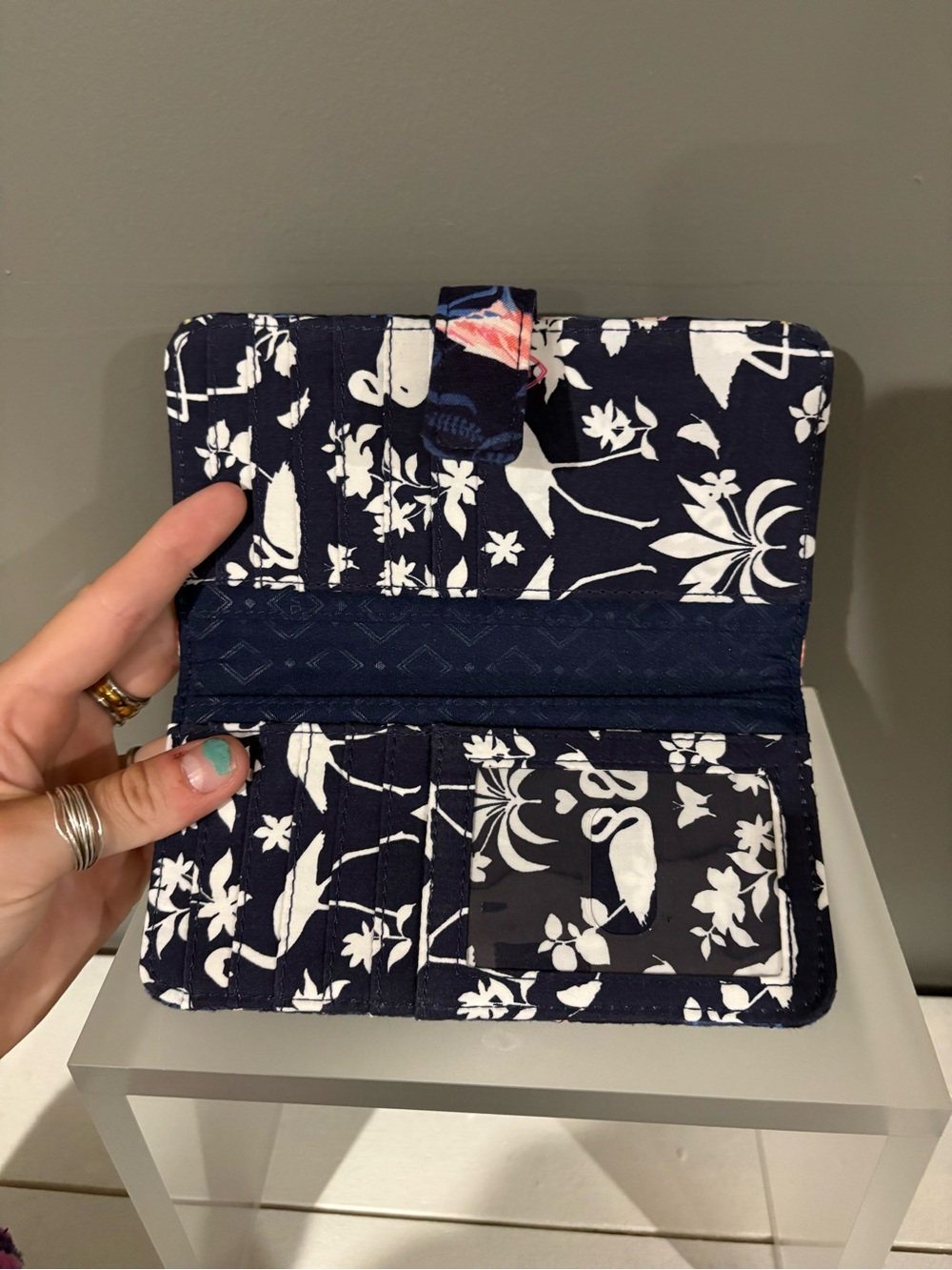 Vera Bradley Navy & Pink Flamingo Quilted Zip Wallet - Picture 2 of 2